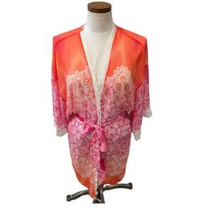 In Bloom by Jonquil Chiffon Robe Peach Pink Boho Print S